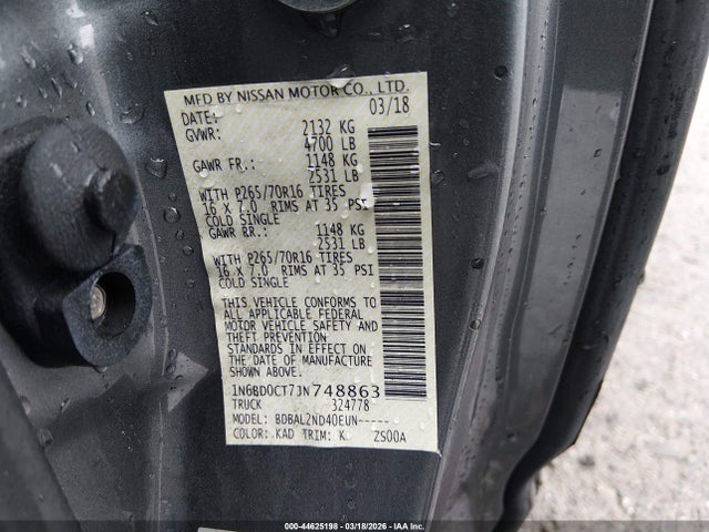 1N6BD0CT7JN748863 Nissan Frontier Sv-i4