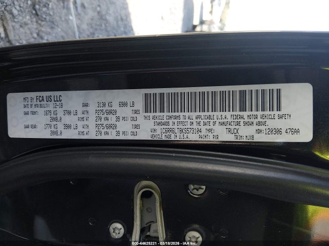 2019 Ram 1500 Classic Big Horn  4x2 5'7 Box მანქანა იყიდება აუქციონზე, vin: 1C6RR6LT8KS573104, აუქციონის ნომერი: 44625221