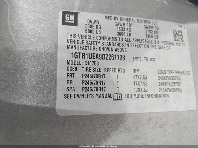 Aukcja sprzedaży 2013 Gmc Sierra 1500 Sl, vin: 1GTR1UEA9DZ261738, numer aukcji: 44625227