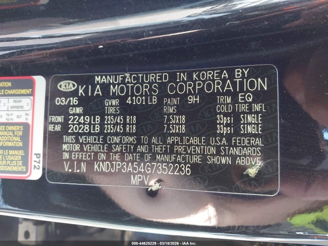 2016 Kia Soul + მანქანა იყიდება აუქციონზე, vin: KNDJP3A54G7352236, აუქციონის ნომერი: 44625229