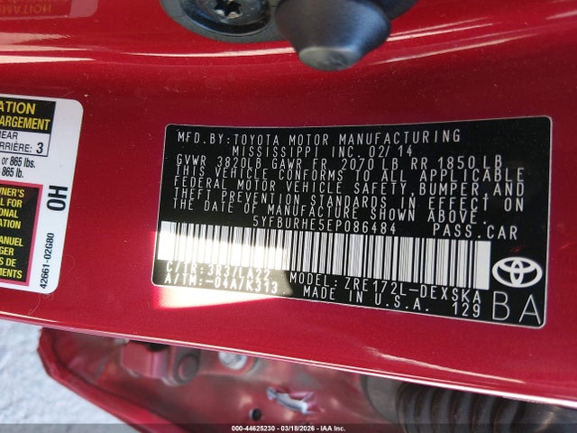 5YFBURHE5EP086484 Toyota Corolla S Premium