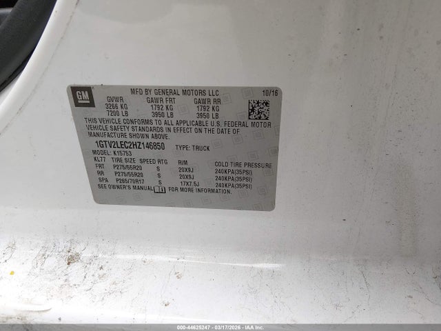 Aukcja sprzedaży 2017 Gmc Sierra 1500, vin: 1GTV2LEC2HZ146850, numer aukcji: 44625247