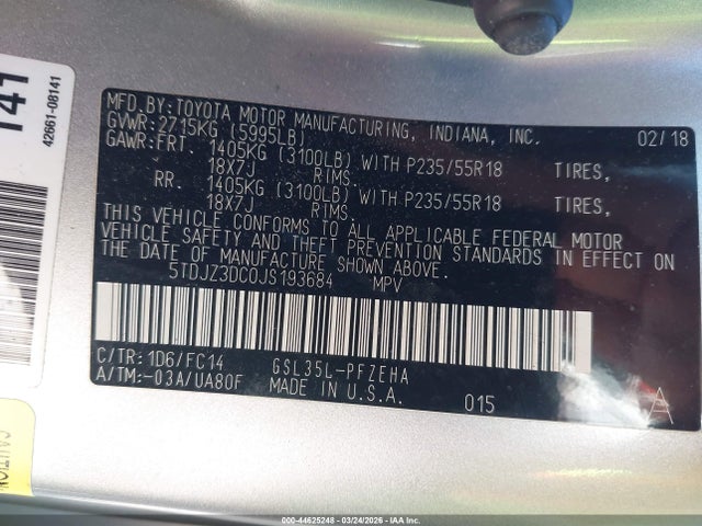Toyota Sienna Le 7 Passenger 2018 5TDJZ3DC0JS193684 Image 9