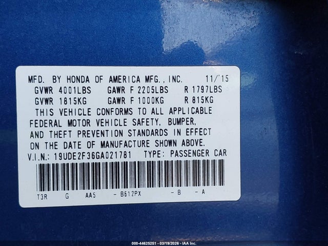 19UDE2F36GA021781 Acura Ilx 2.4l/acurawatch Plus Package