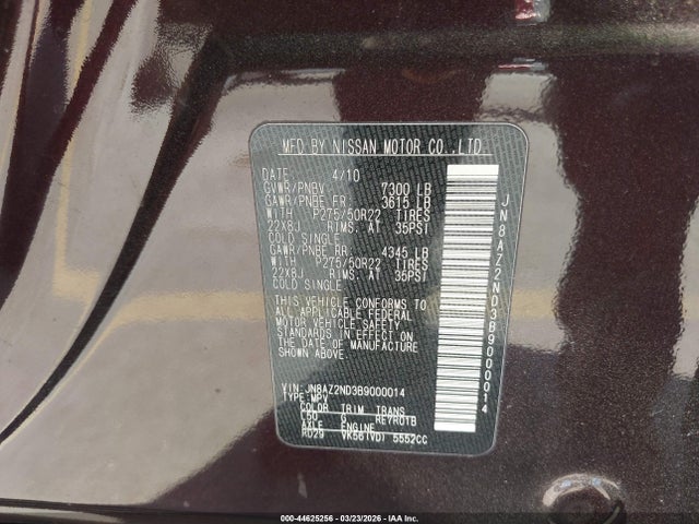44625256 :رقم المزاد ، JN8AZ2ND3B9000014 vin ، 2011 Infiniti Qx56 مزاد بيع