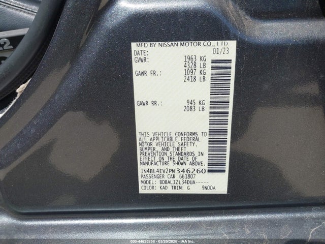 1N4BL4EV2PN346260 Nissan Altima Sl Fwd