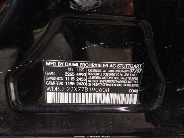 2007 Mercedes-benz E 320 Bluetec მანქანა იყიდება აუქციონზე, vin: WDBUF22X77B190608, აუქციონის ნომერი: 44625273