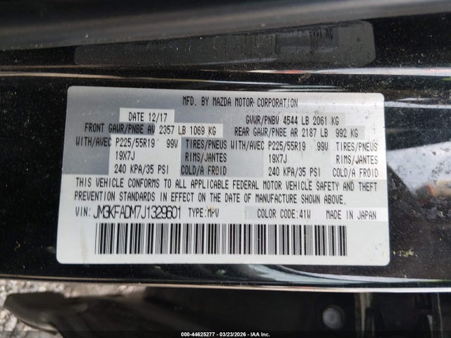 2018 Mazda Cx-5 Grand Touring მანქანა იყიდება აუქციონზე, vin: JM3KFADM7J1329601, აუქციონის ნომერი: 44625277