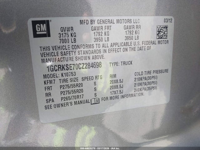 Продаж на аукціоні авто 2012 Chevrolet Silverado 1500 Lt, vin: 1GCRKSE70CZ284698, номер лоту: 44625278