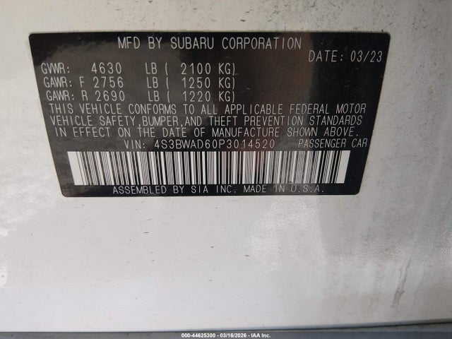 4S3BWAD60P3014520 Subaru Legacy Premium