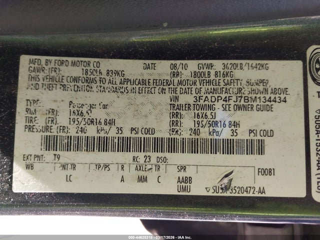 Продажа на аукционе авто 2011 Ford Fiesta Ses, vin: 3FADP4FJ7BM134434, номер лота: 44625318