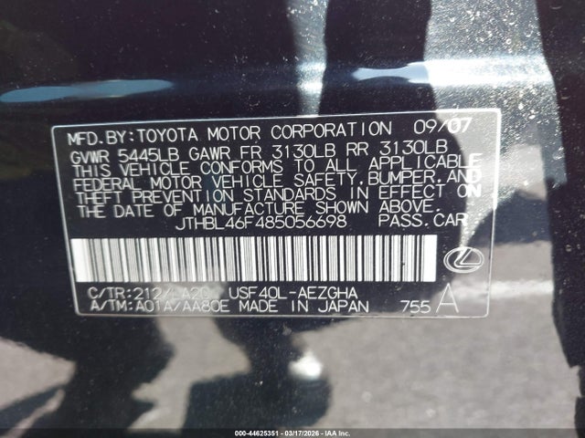 Продаж на аукціоні авто 2008 Lexus Ls 460, vin: JTHBL46F485056698, номер лоту: 44625351