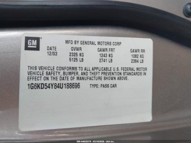 Продаж на аукціоні авто 2004 Cadillac Deville Standard, vin: 1G6KD54Y84U188696, номер лоту: 44625379