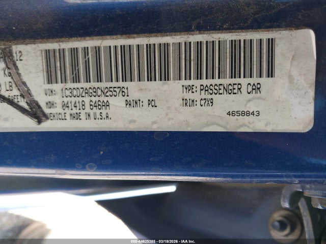 44625385 :رقم المزاد ، 1C3CDZAG9CN255761 vin ، 2012 Dodge Avenger Se مزاد بيع