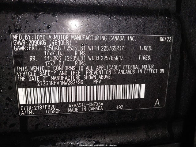Toyota RAV4 LE 2022 2T3G1RFV1NW283496 Image 9