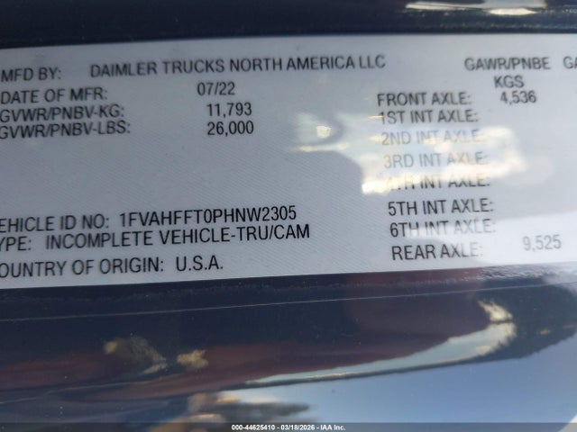 44625410 :رقم المزاد ، 1FVAHFFT0PHNW2305 vin ، 2023 Freightliner M2 112 مزاد بيع