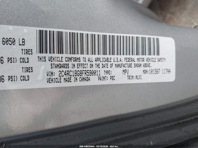 2015 Chrysler Town & Country Touring მანქანა იყიდება აუქციონზე, vin: 2C4RC1BG8FR590011, აუქციონის ნომერი: 44625444