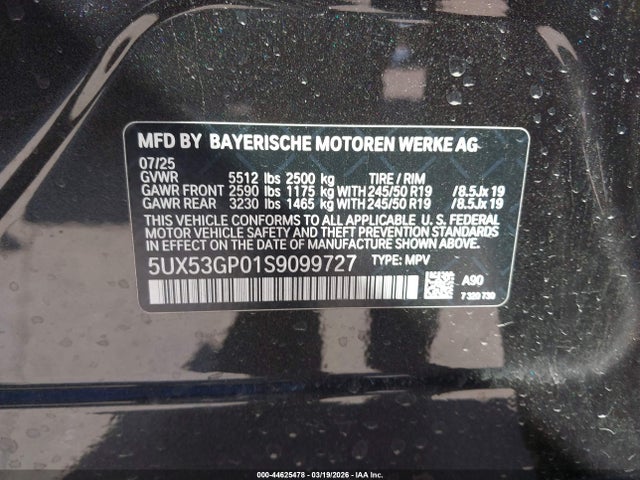 5UX53GP01S9099727 BMW X3 30 Xdrive
