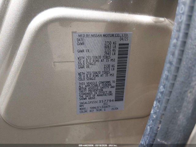 Aukcja sprzedaży 2025 Infiniti Qx60 Luxe Awd, vin: 5N1AL1FS5SC357794, numer aukcji: 44625506