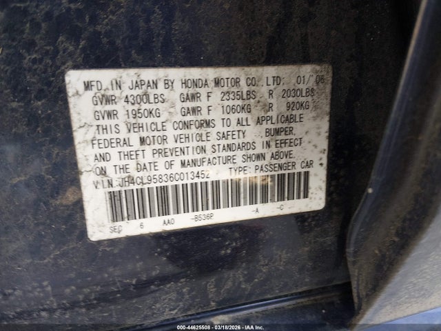 Aukcja sprzedaży 2006 Acura Tsx, vin: JH4CL95836C013452, numer aukcji: 44625508