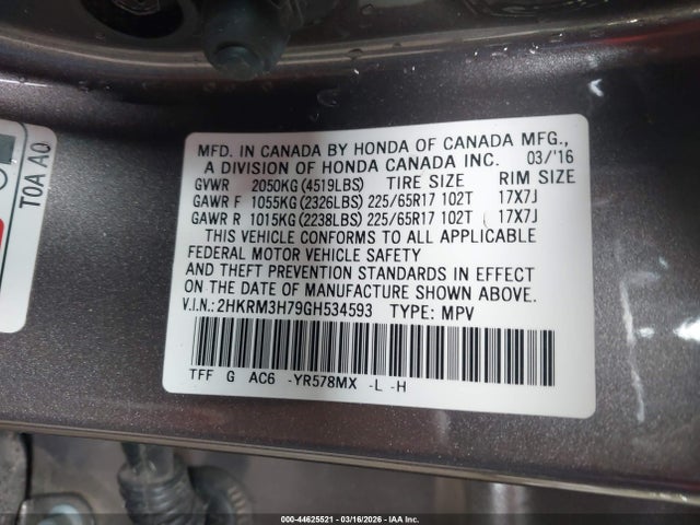 Honda Cr-v Ex-l 2016 2HKRM3H79GH534593 Image 9