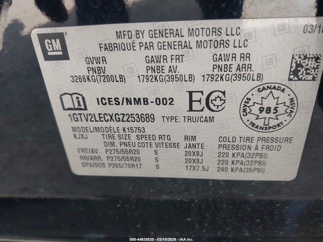 Aukcja sprzedaży 2016 Gmc Sierra 1500, vin: 1GTV2LECXGZ253689, numer aukcji: 44625530