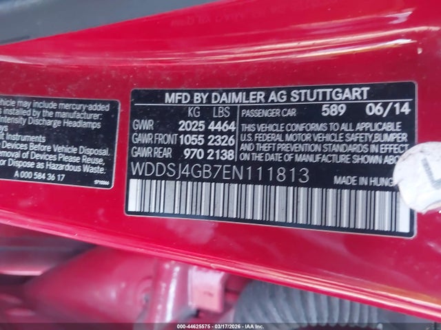 2014 Mercedes-benz Cla 250 4matic მანქანა იყიდება აუქციონზე, vin: WDDSJ4GB7EN111813, აუქციონის ნომერი: 44625575