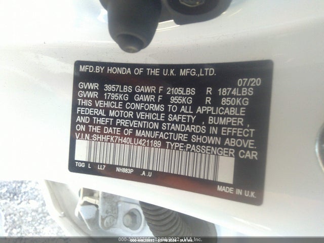 SHHFK7H40LU421189 Honda Civic Sport