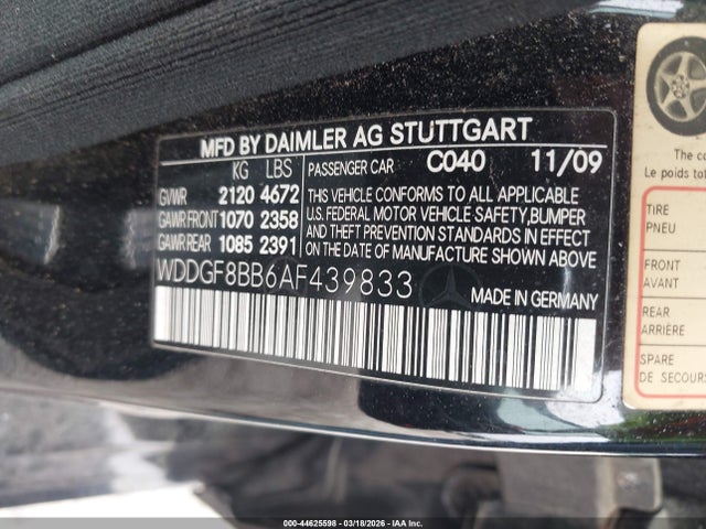Aukcja sprzedaży 2010 Mercedes-benz C 300 4matic, vin: WDDGF8BB6AF439833, numer aukcji: 44625598
