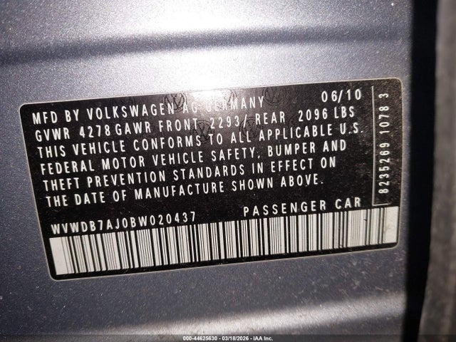 Продаж на аукціоні авто 2011 Volkswagen Golf 2.5l 4-door, vin: WVWDB7AJ0BW020437, номер лоту: 44625630
