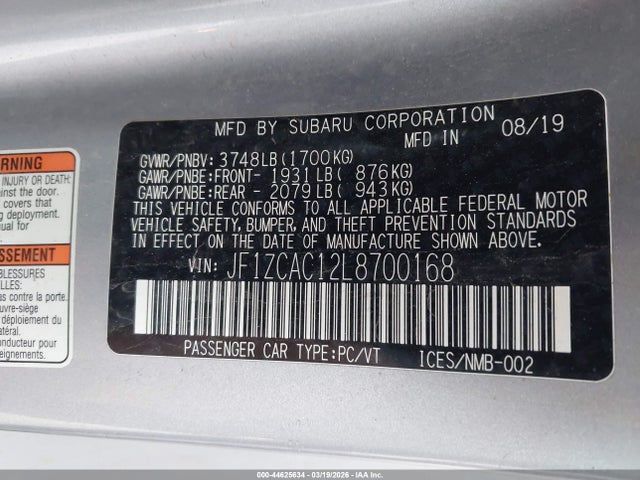 Продажа на аукционе авто 2020 Subaru Brz Limited, vin: JF1ZCAC12L8700168, номер лота: 44625634