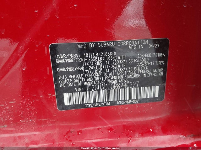 2024 Subaru Crosstrek Premium მანქანა იყიდება აუქციონზე, vin: JF2GUADC0R8230327, აუქციონის ნომერი: 44625636