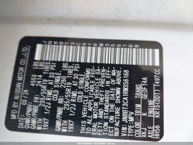 Продаж на аукціоні авто 2024 Nissan Rogue Sl Fwd, vin: JN8BT3CA1RW356168, номер лоту: 44625639