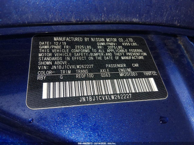 JN1BJ1CVXLW262227 Nissan Rogue Sport S Fwd Xtronic Cvt