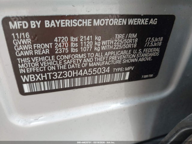 Aukcja sprzedaży 2017 Bmw X1 Xdrive28i, vin: WBXHT3Z30H4A55034, numer aukcji: 44625701