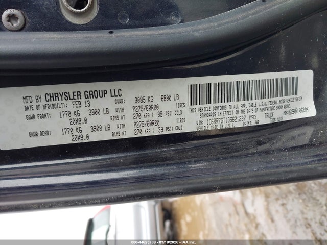 44625709 :رقم المزاد ، 1C6RR7GT1DS621237 vin ، 2013 Ram 1500 Big Horn مزاد بيع