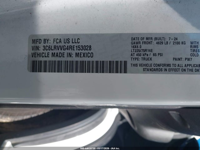 Продаж на аукціоні авто 2024 Ram Promaster 2500 Slt Low Roof 136 Wb, vin: 3C6LRVVG4RE153028, номер лоту: 44625720