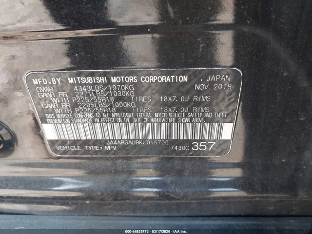 Aukcja sprzedaży 2019 Mitsubishi Outlander Sport 2.0 Es, vin: JA4AR3AU9KU015700, numer aukcji: 44625773