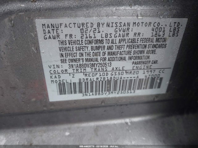 3N1AB8DV3MY250513 Nissan Sentra Sr Xtronic Cvt
