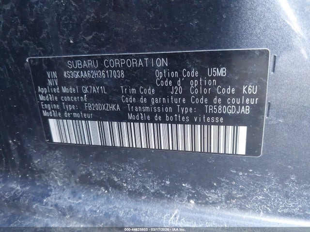 Продажа на аукционе авто 2017 Subaru Impreza 2.0i, vin: 4S3GKAA62H3617038, номер лота: 44625803