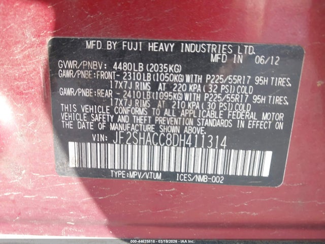 2013 SUBARU FORESTER JF2SHACC8DH411314 Photo 8