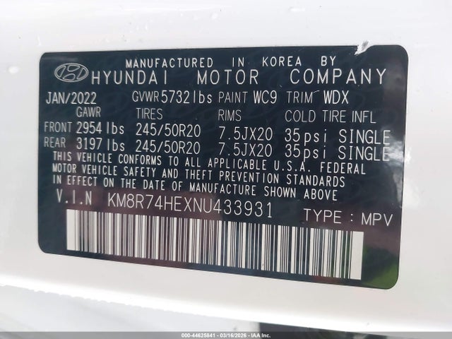 Продажа на аукционе авто 2022 Hyundai Palisade Calligraphy, vin: KM8R74HEXNU433931, номер лота: 44625841