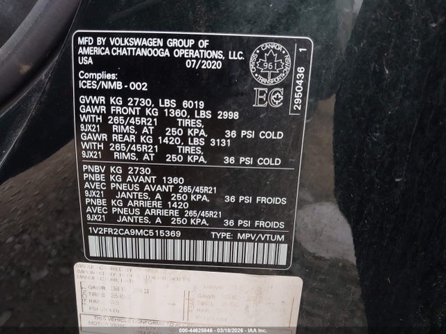 2021 VOLKSWAGEN ATLAS 1V2FR2CA9MC515369 Photo 8