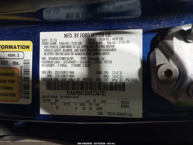 Продаж на аукціоні авто 2017 Ford Fusion Se, vin: 3FA6P0H73HR236781, номер лоту: 44625855