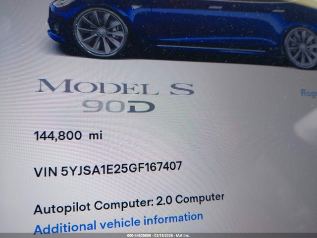 Aukcja sprzedaży 2016 Tesla Model S 60d/70d/75d/85d/90d, vin: 5YJSA1E25GF167407, numer aukcji: 44625856