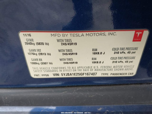 Aukcja sprzedaży 2016 Tesla Model S 60d/70d/75d/85d/90d, vin: 5YJSA1E25GF167407, numer aukcji: 44625856