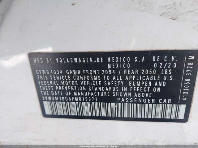 44625885 :رقم المزاد ، 3VW4M7BU5PM019971 vin ، 2023 Volkswagen Jetta S مزاد بيع