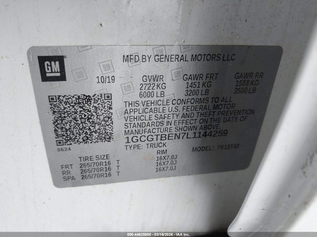 1GCGTBEN7L1144259 Chevrolet Colorado 4wd Long Box Wt