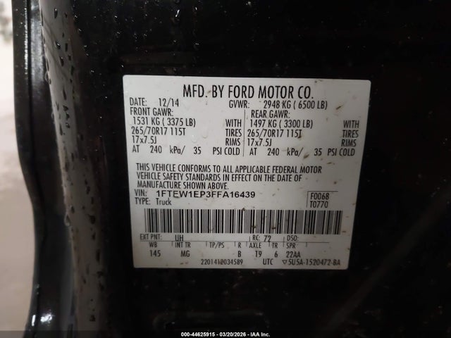 Aukcja sprzedaży 2015 Ford F-150 Xlt, vin: 1FTEW1EP3FFA16439, numer aukcji: 44625915