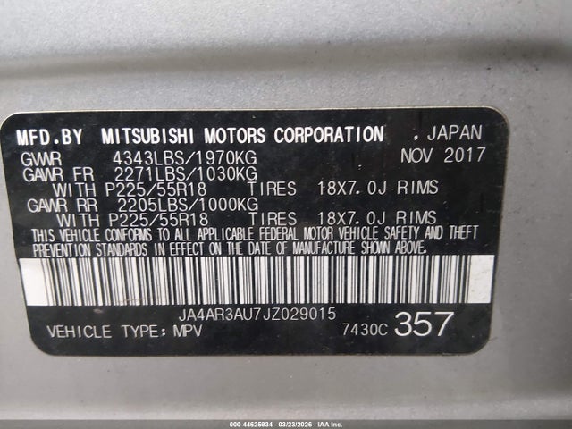 Продаж на аукціоні авто 2018 Mitsubishi Outlander Sport 2.0 Le, vin: JA4AR3AU7JZ029015, номер лоту: 44625934